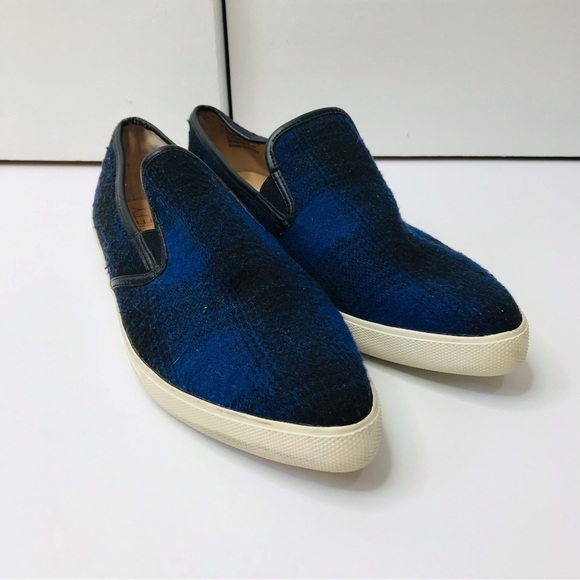2/$25 SOLE SOCIETY Noe Blue Plaid Fabric Almond Point Toe Slip On Shoes Size 9.5 - Picture 3 of 10